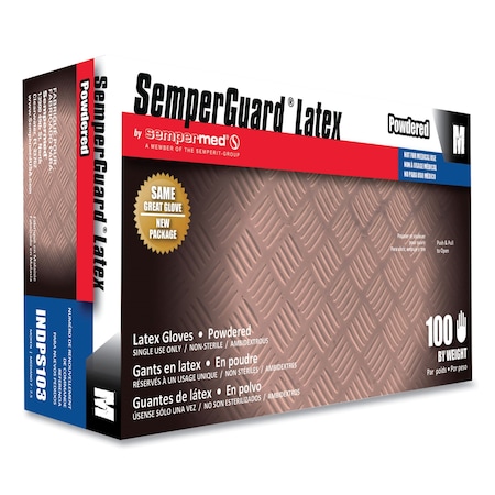 Semperguard SemperGuard, Disposable Gloves, 4 mil Palm, Latex, Powdered, M, 100 PK, Cream INDPS103